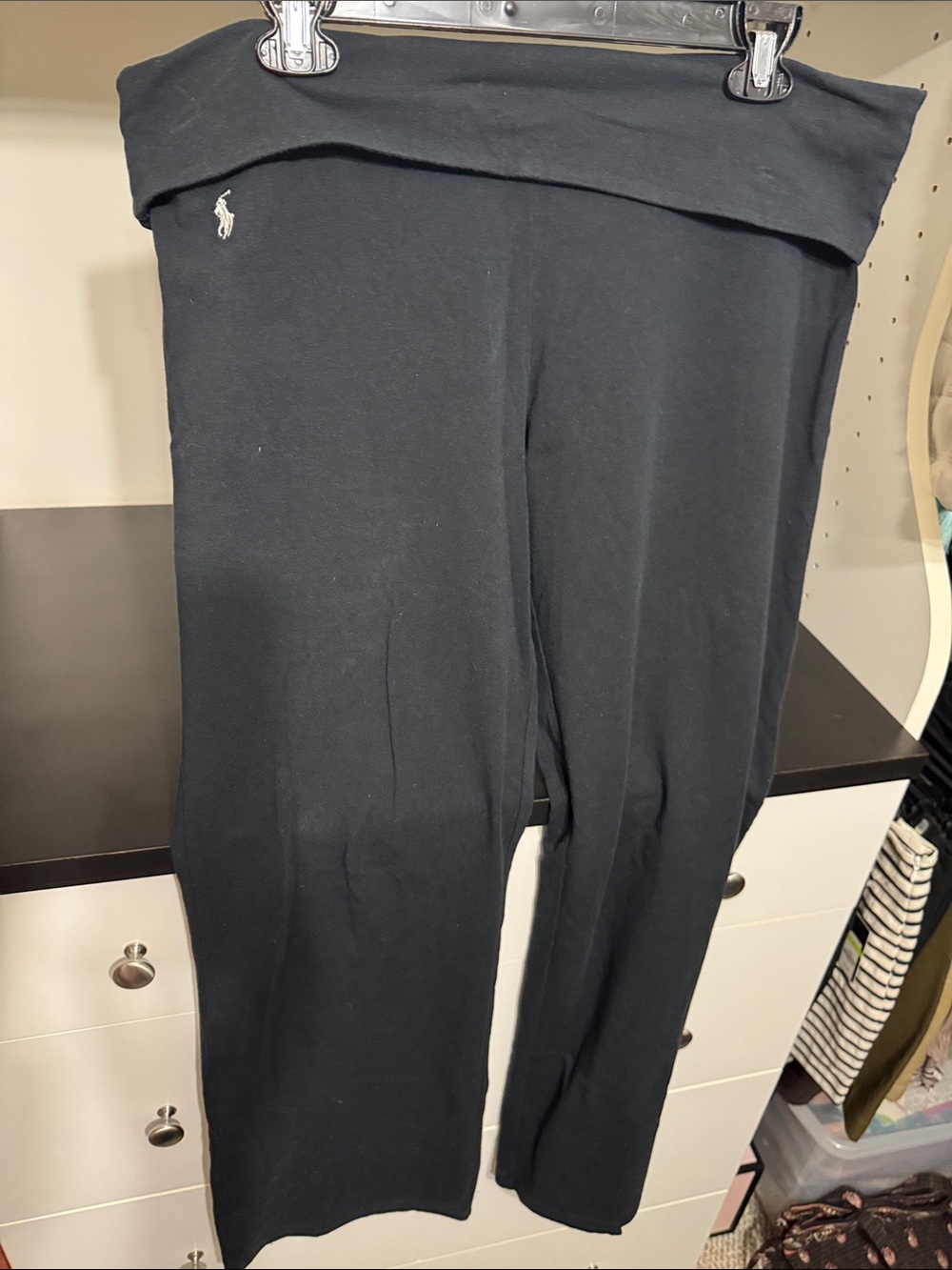 Ralph Lauren Black Fold-Over Waist Knit Pants
